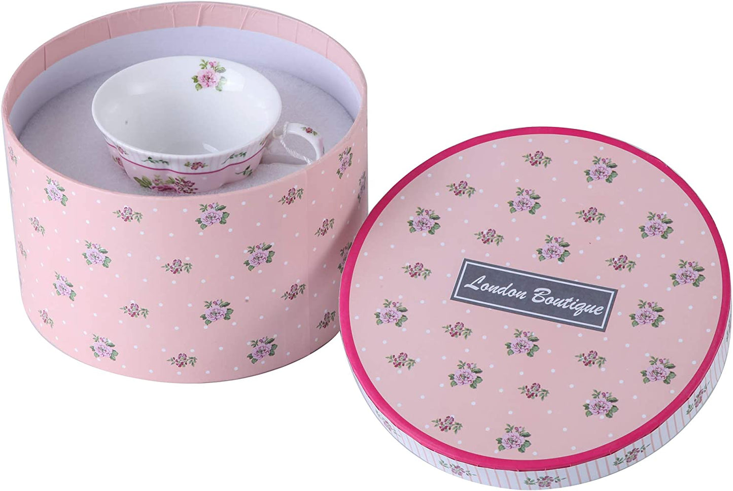 Coffee Tea cups and Saucers set of 2 Vintage Flora Rose Lavender Porcelain Gift Box (Rose Pink 1pc Set)